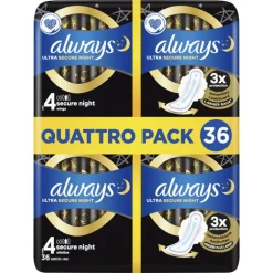 Always Maandverband Ultra Secure Night Wings Quatro Pack