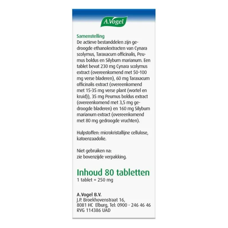 A.Vogel Boldocynara Bij Misselijkheid En Opgeblazen Gevoel Tabletten 80 ST