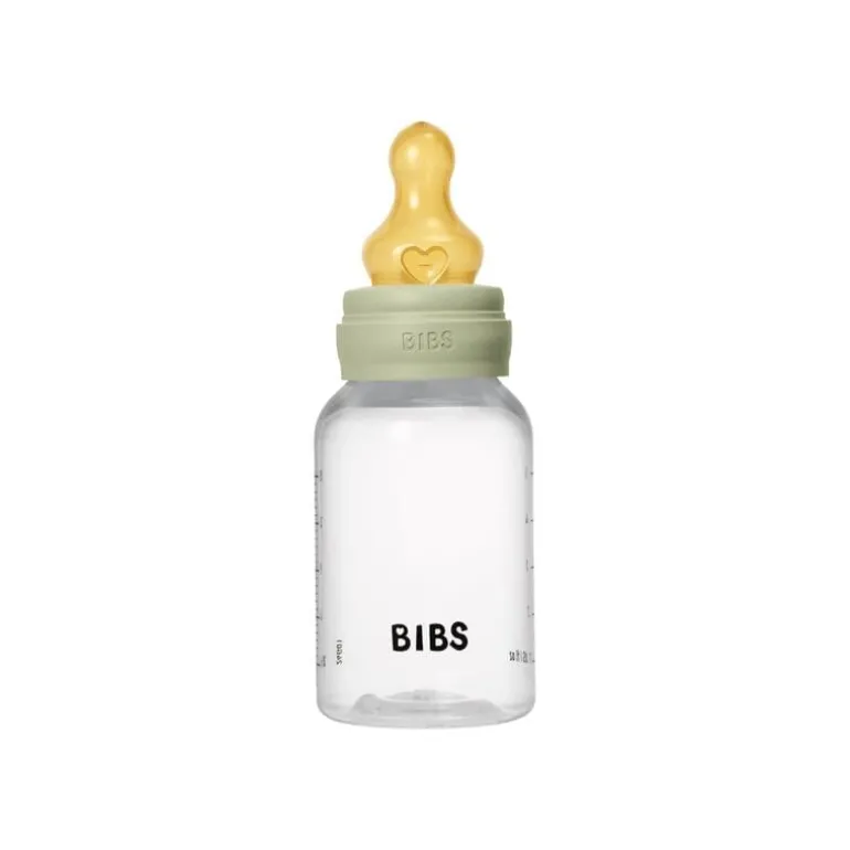 BIBS Babyfles 150 ML Sage met Latex speen en opvouwbaar trechtertje