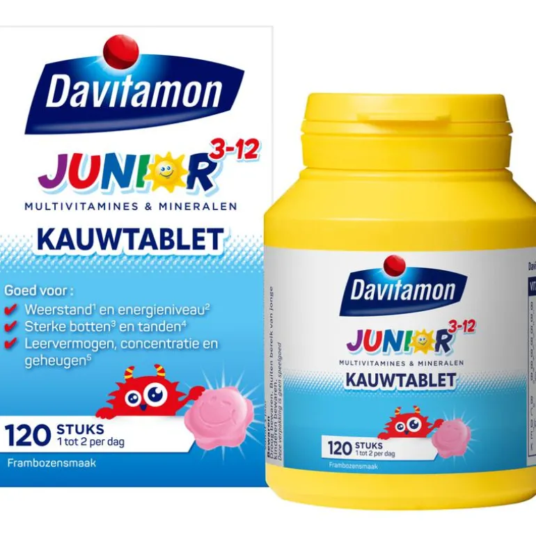 Davitamon Junior 3+ Multivitamine Kinderen Frambozensmaak 120 Kauwvitamines
