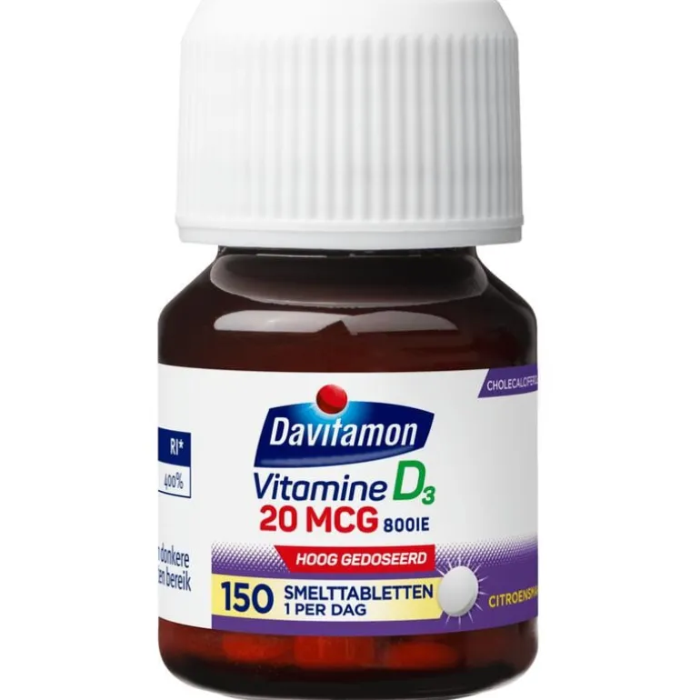 Davitamon Vitamine D3 20 mcg Smelttabletten Voordeelverpakking 150 stuks