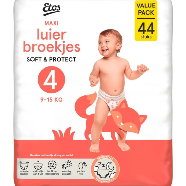 Etos Luierbroekjes Maxi Maat 4 9-15 kg Value Pack 44 stuks