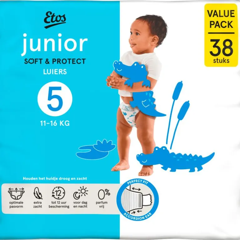 Etos Luiers Junior Maat 5 11-16 kg Value Pack 38 stuks