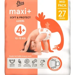 Etos Luiers Maxi+ Maat 4+ 10-15 kg Mid Pack 27 stuks