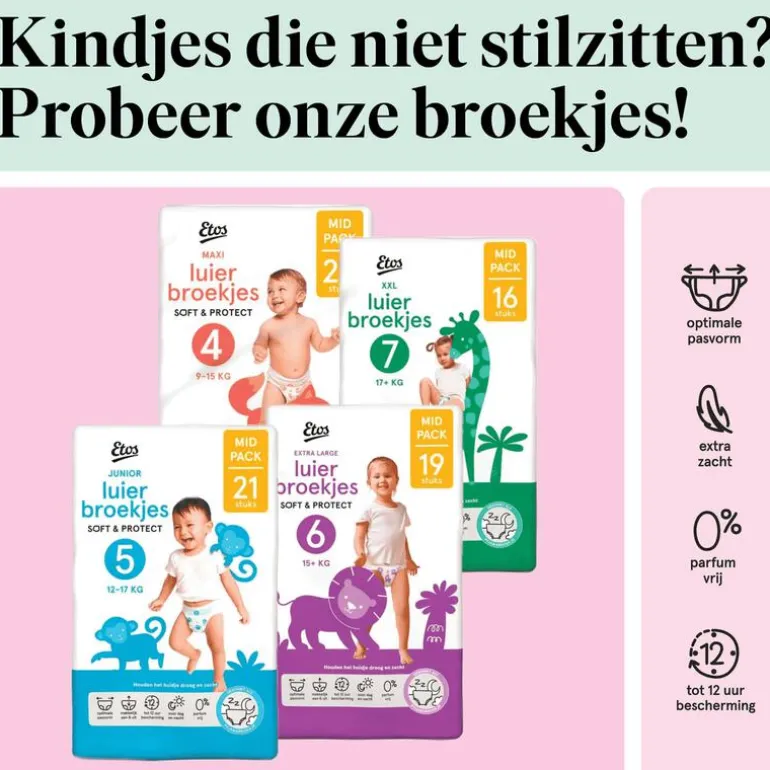 Etos Luiers Maxi+ Maat 4+ 10-15 kg Value Pack 42 stuks