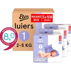 Etos Luiers Newborn Maat 1 2-5 kg Maandbox 324 Stuks