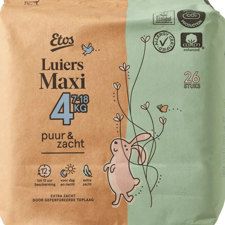 Etos Puur & Zacht Luiers Maxi Maat 4 7-18 kg 26 stuks