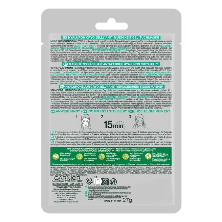 Garnier SkinActive Cryo Jelly Anti-Vermoeidheid Gezichtsmasker + Hyaluron
