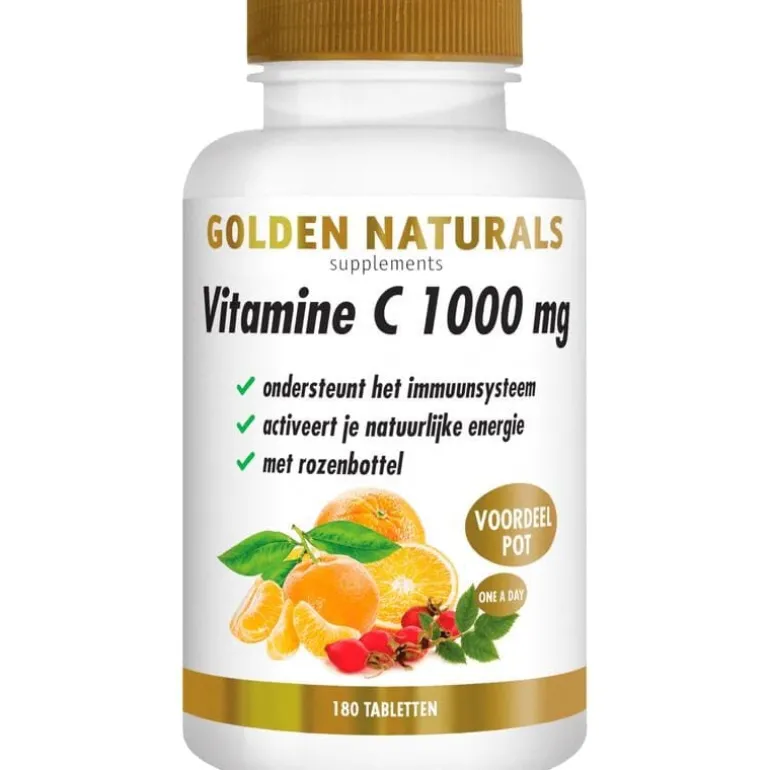 Golden Naturals Vitamine C 1000 mg met rozenbottel 180 vegan tabletten