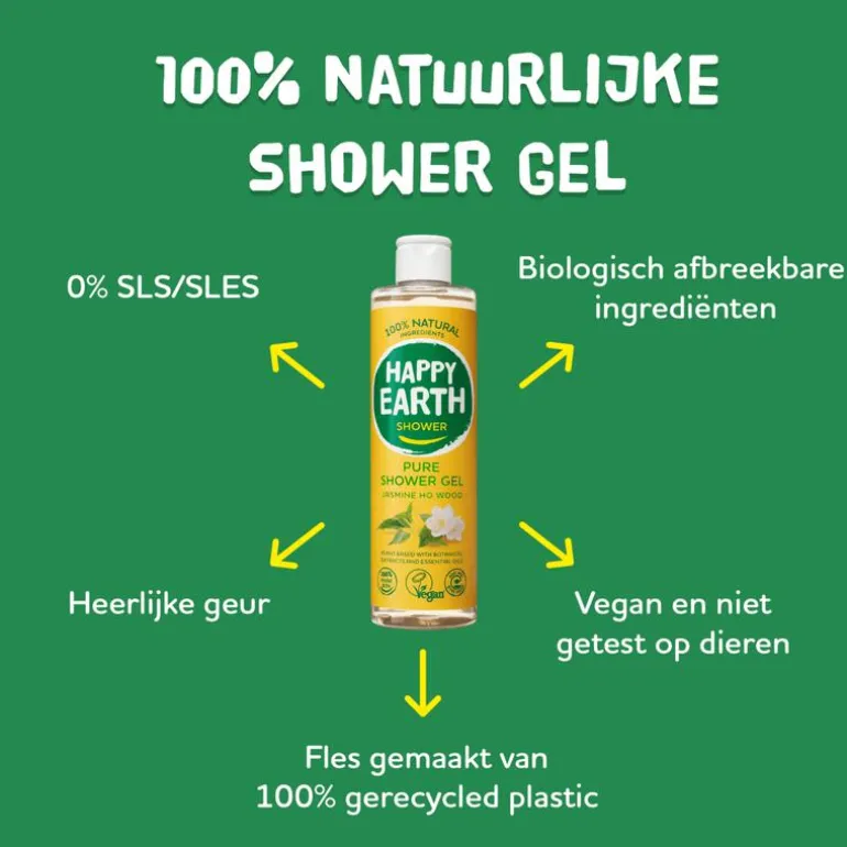 Happy Earth Jasmine Ho Wood 100% Natuurlijke Douchegel 300 ML