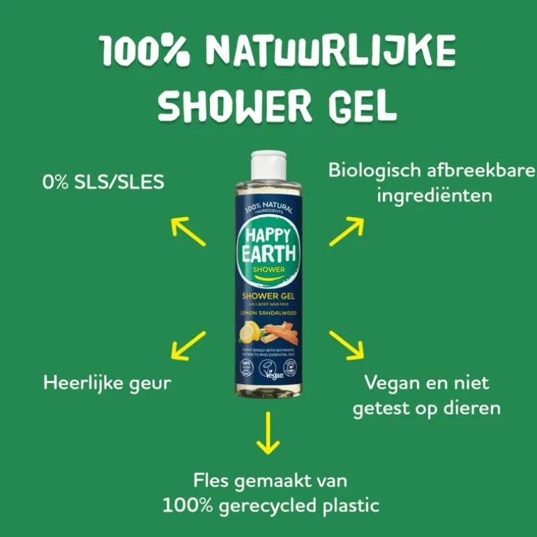 Happy Earth 100% natuurlijke Lemon Sandalwood Douchegel 300 ML