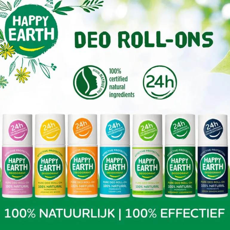 Happy Earth 100% Natuurlijke Rose Petitgrain Deodorant Roller 75 ML