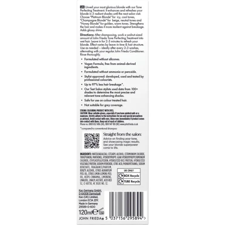 John Frieda Salon Blonde Tone Perfecting Treatment Platinum Blonde 120 ML
