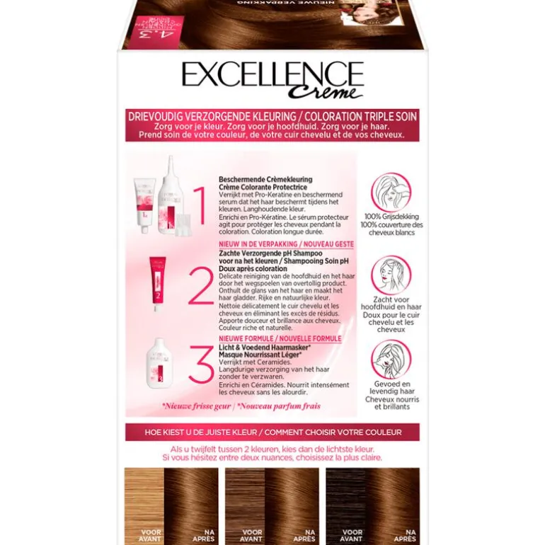 L'Oréal Paris Excellence Crème Verzorgende Crèmekleuring 4.3 Midden Goudbruin
