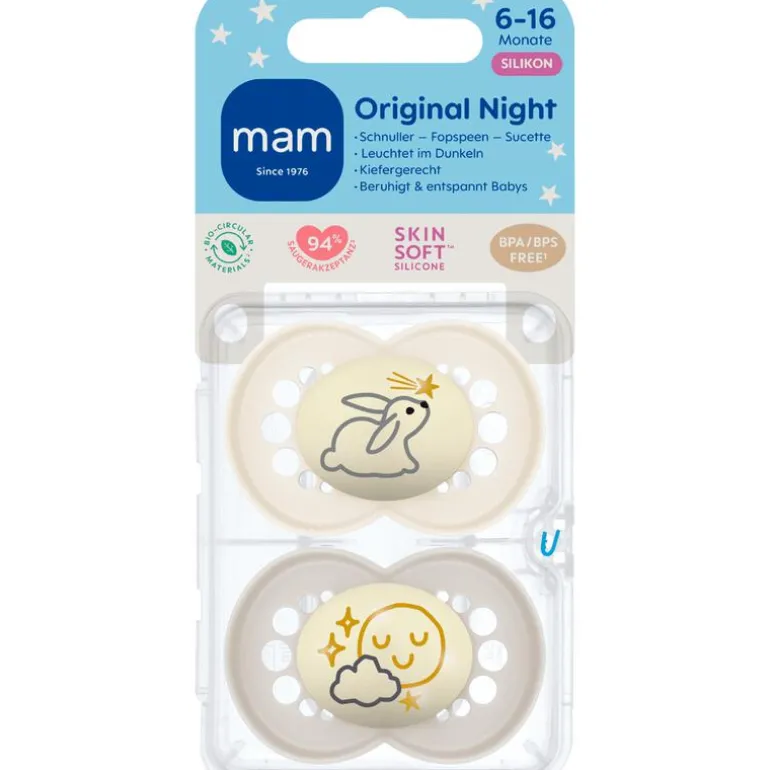 MAM Original Fopspenen Night 6-16 maanden Uni 2 stuks