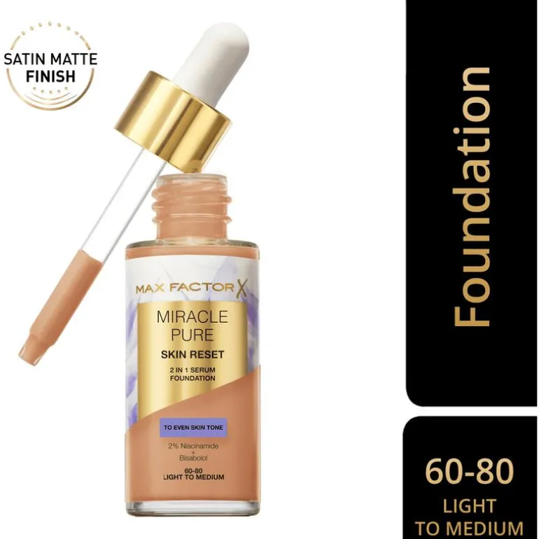 Max Factor Miracle Pure Serum Foundation 60-80 Light To Medium 30 ML