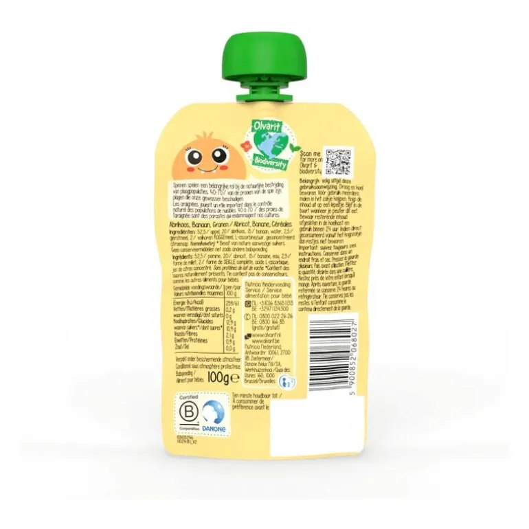 Olvarit Knijpfruit Abrikoos Banaan Granen