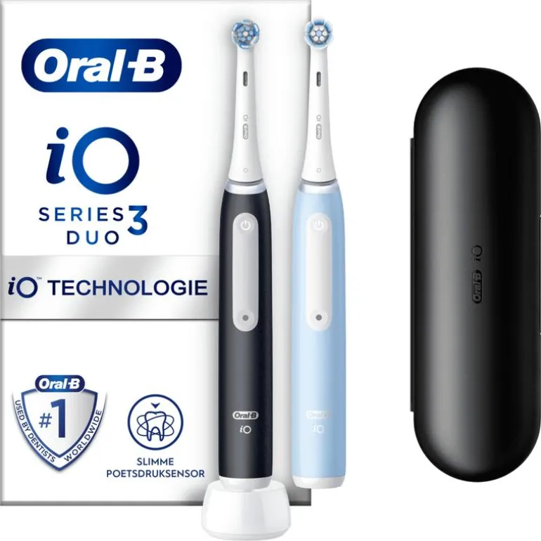 Oral-B iO 3 Duo Zwart & Blauw 2 Elektrische Tandenborstels