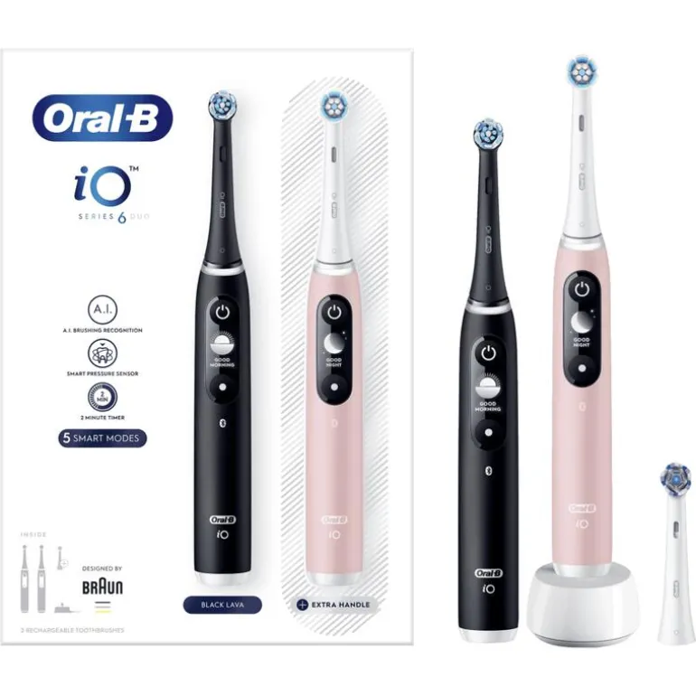 Oral-B iO 6 Duo Zwart & Roze 2 Elektrische Tandenborstels