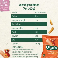 Organix Bio Babysnack Aardbei, Mais Puffs