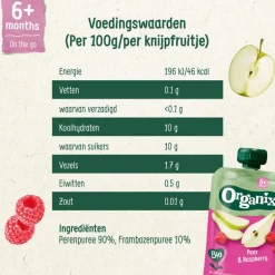 Organix Bio Knijpfruit Peer, Framboos