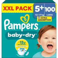 Pampers Baby Dry XXL Pack Luiers Maat 5+ 12-17 KG 100 Stuks