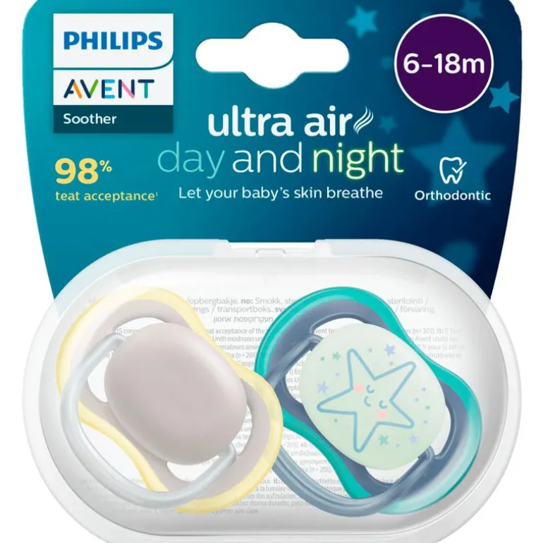 Philips Avent Ultra Air Day and Night – Fopspeenset – 2 stuks – 6-18 mnd - SCF087/18