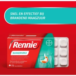 Rennie Suikervrij Kauwtabletten Bij Brandend Maagzuur 72 Stuks