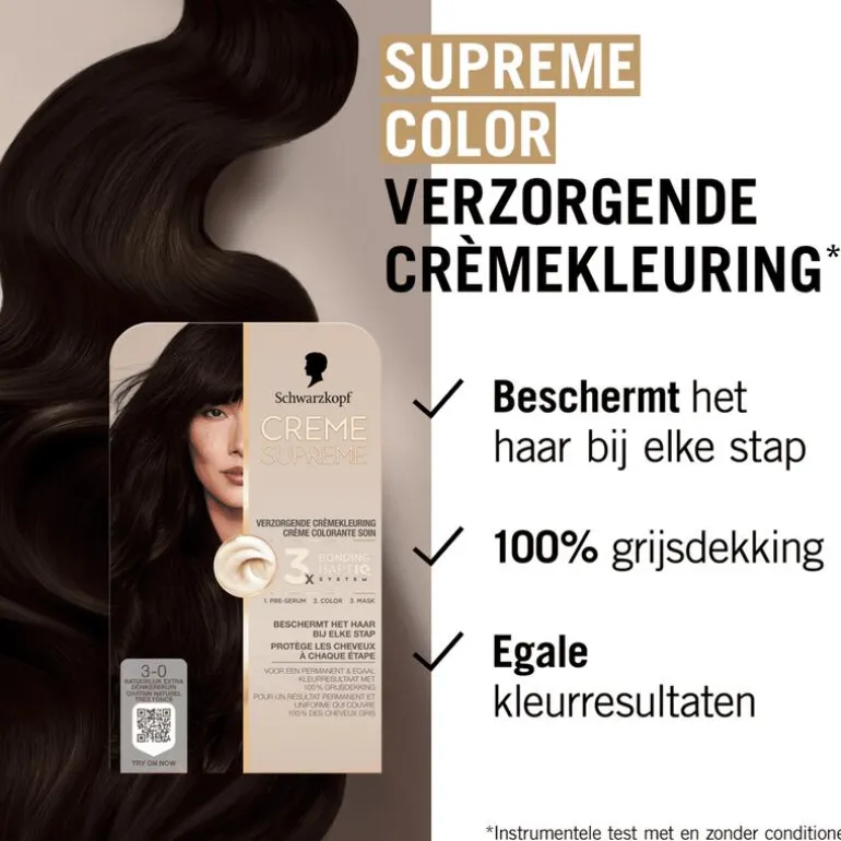 Schwarzkopf Creme Supreme Haarkleuring 3-0 Natuurlijk Zeer Donkerbruin
