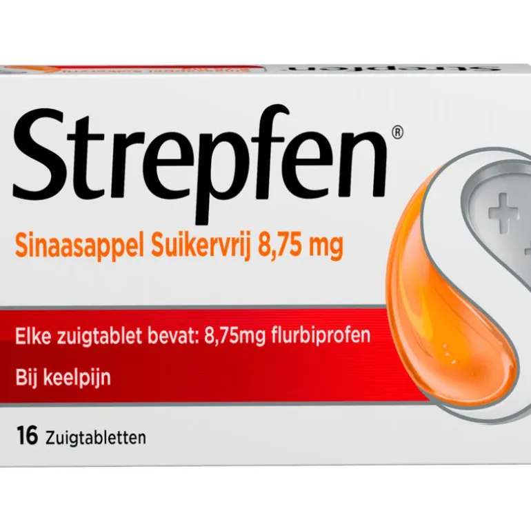 Strepfen Sinaasappel Suikervrij 8,75 mg Zuigtabletten 16 Stuks